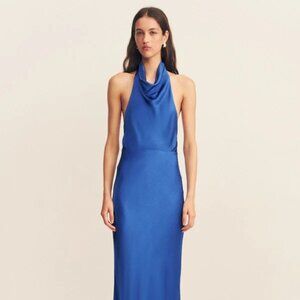 High Cowl Open Back Maxi Dress - ultramarine